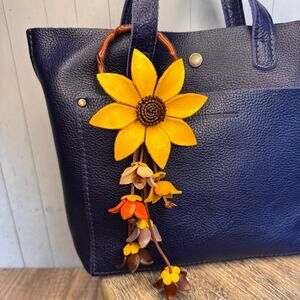 Leather Purse Charm Yellow Flower Charm Genuine Leather Daisy Bag Charm NEW!